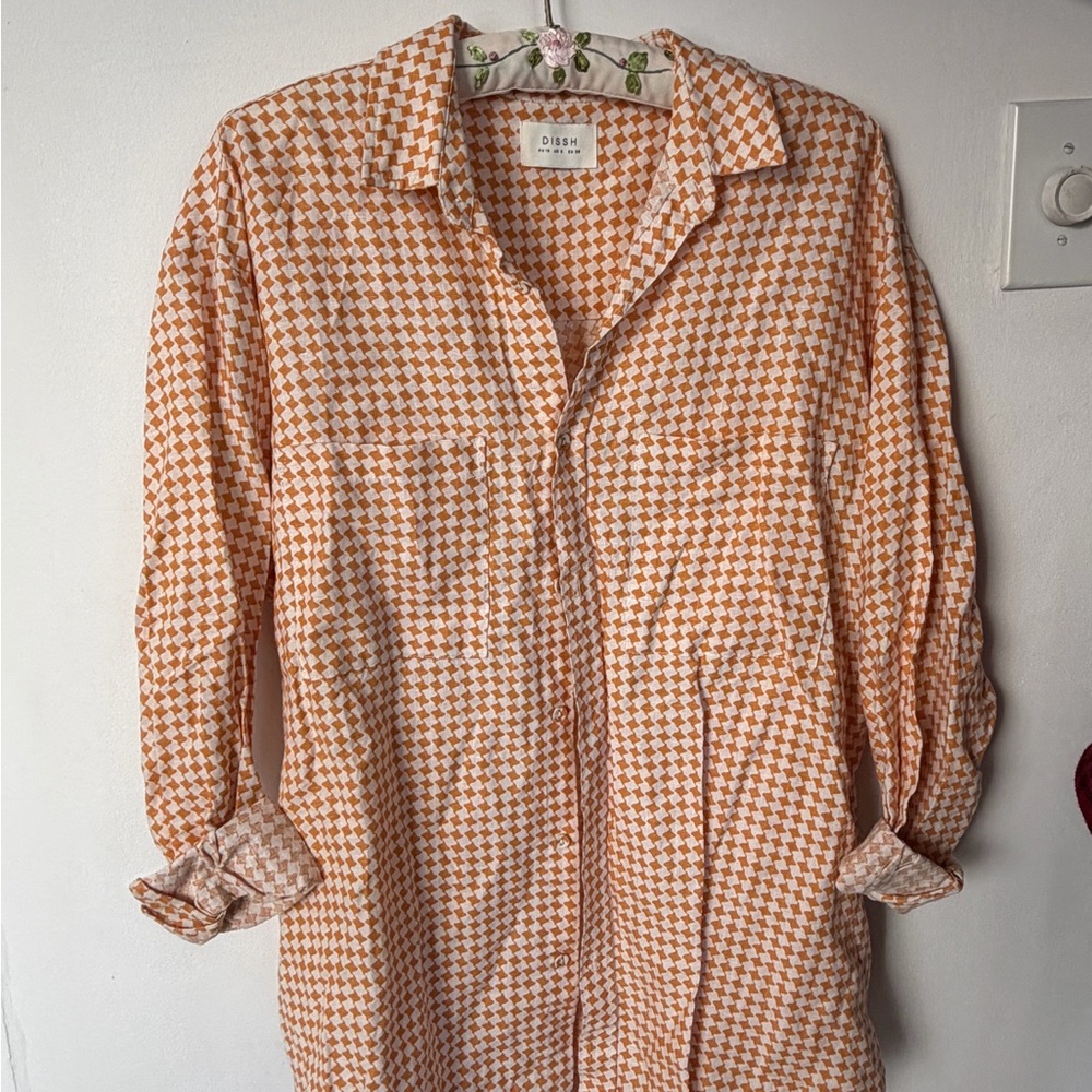 DISSH Orange and White Houndstooth Shirt